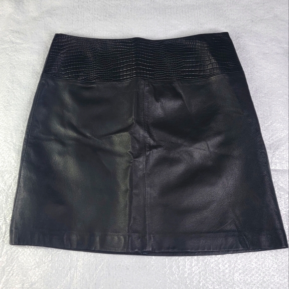 Apostrophe Croc Embossed Black Leather Skirt Womens Size 8 Lined NWT - Picture 1 of 9